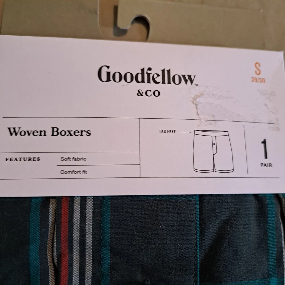 Goodfellow & Co Mens' Plaid Boxers, Tag Free,Green/Red Plaid, Size S (28/30)